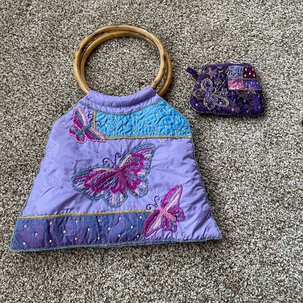 Handmade purple bag with coin purse